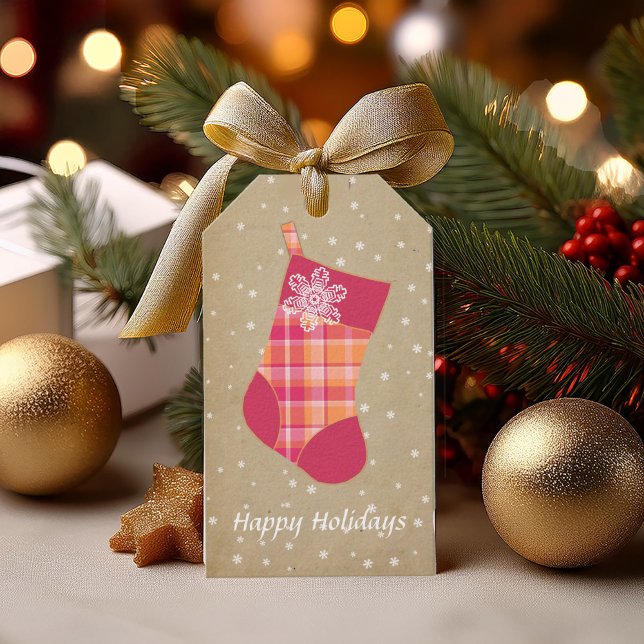 Orange och Rosa-ID för Tartan-julklapp Presentetikett (Skapare uppladdad)