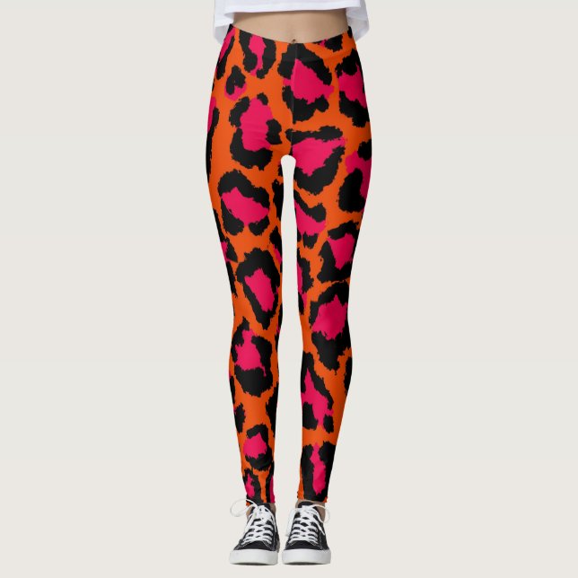 Orange och rosa leopard, tryckta strängar leggings (Framsida)
