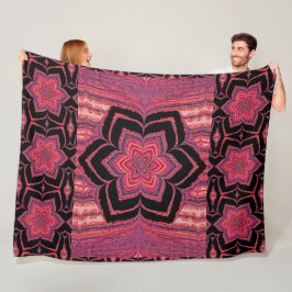 Orange och Rosa Lotus in Black Fleece Blanket