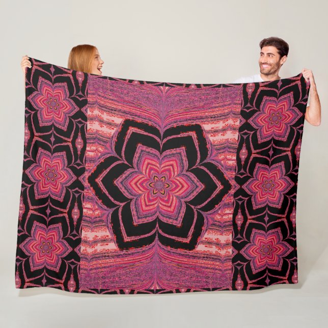 Orange och Rosa Lotus in Black Fleece Blanket (På plats)