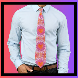 Orange och Rosa Mandala Mönster med hjärtan Slips
