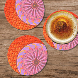 Orange och Rosa Mandala Papper Underlägg Rund