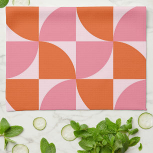 Orange och Rosa Mönster i Abstrakten under mitten  Kökshandduk