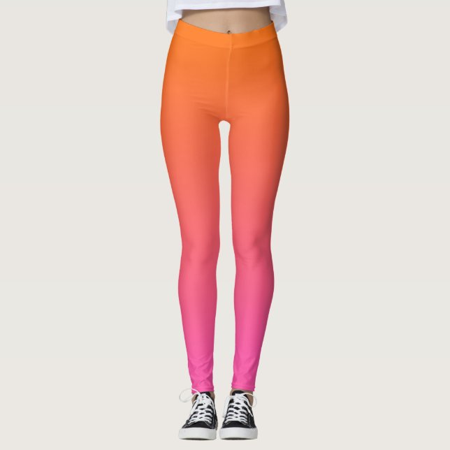 Orange och Rosa övertoning Leggings (Framsida)