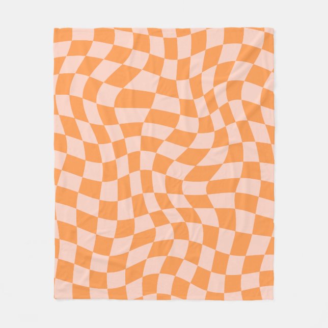 Orange och Rosa Psychedelic Checkered Groovy Grid Fleecefilt (Framsidan)