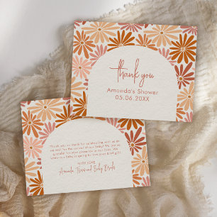 Orange och Rosa Retro Blommigt Groovy Baby Flat Tack Kort