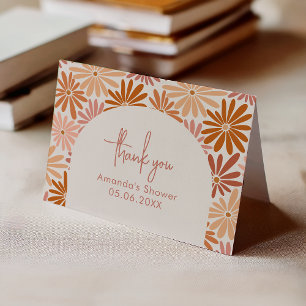 Orange och Rosa Retro Blommigt Groovy Baby Foldad Tack Kort