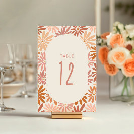 Orange och Rosa Retro Blommigt Groovy Baby Shower Bordsnummer