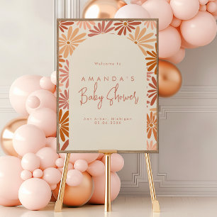Orange och Rosa Retro Blommigt Groovy Baby Välkomm Poster