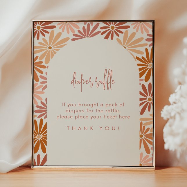 Orange och Rosa Retro Blommigt Groovy Diaper Raffl Poster (Skapare uppladdad)