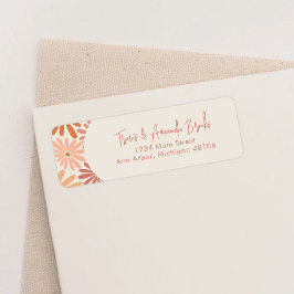 Orange och Rosa Retro Blommigt Groovy Returadress Returadress Etikett