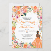 Orange och Rosa ros Peach Blommigt Quinceanera
