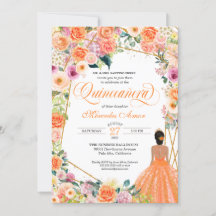 Orange och Rosa ros Peach Blommigt Quinceanera Inv
