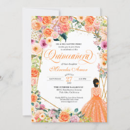Orange och Rosa ros SommarBlommigt Quinceanera Inbjudningar