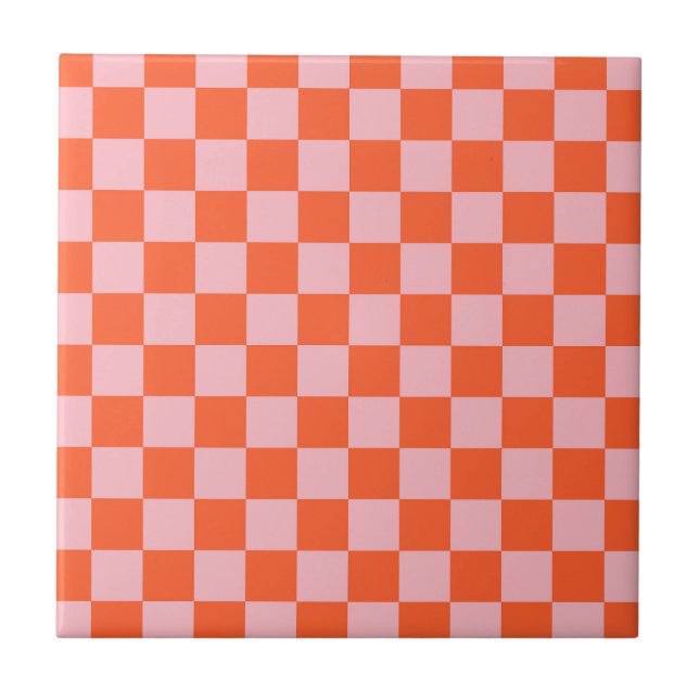 Orange och rosa rutigt mönster kakelplatta (Framsidan)