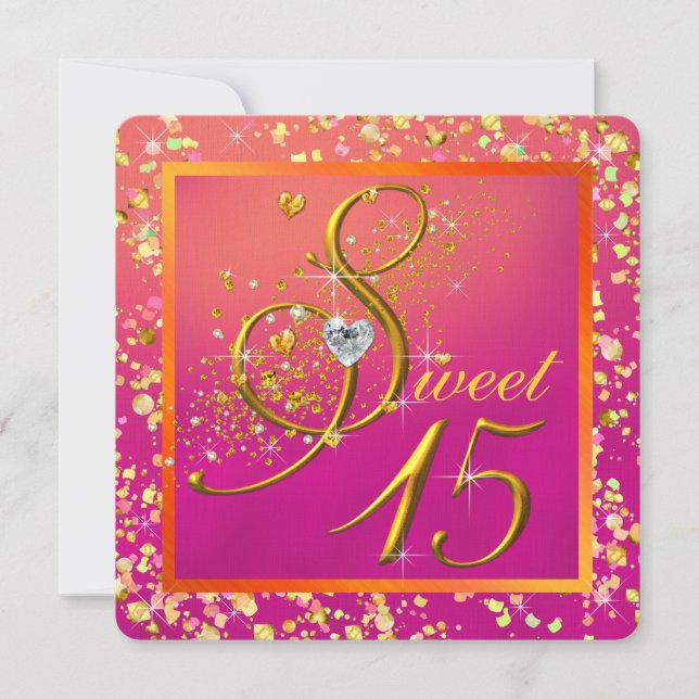 Orange och Rosa Sweet Fifteen-fest Inbjudningar (Framsida)