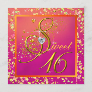 Orange och rosa Sweet Sixteen-fest Inbjudningar