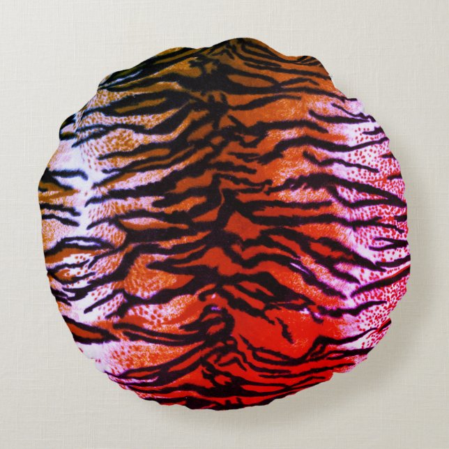 Orange och Rosa Tiger Print Round Dekorativ kudde (Baksidan)