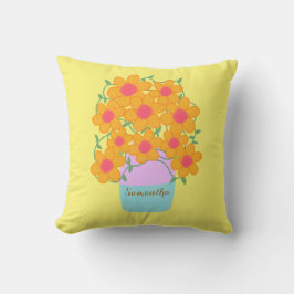 Orange och Rosa Vår blommor Kudde