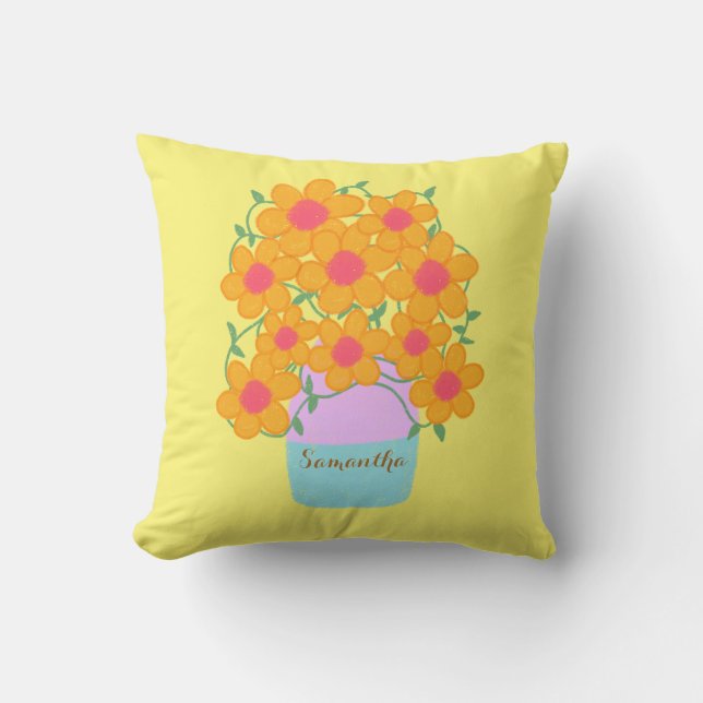 Orange och Rosa Vår blommor Kudde (Framsida)