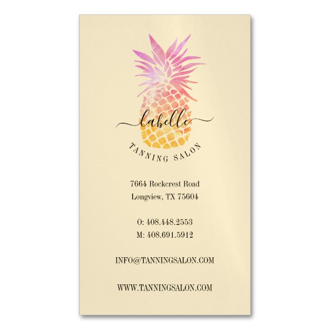 Orange och Rosa Vattenfärgsfrukt, tropisk ananas Magnetiska Visitkort (Framsida vertikal)
