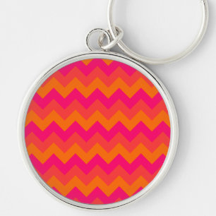Orange och Rosa Zigzag Rund Silverfärgad Nyckelring