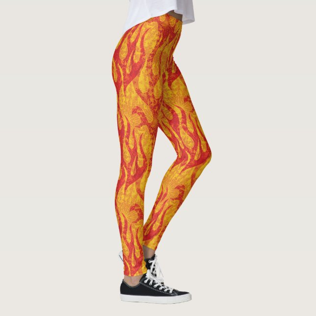 Orange och rött flammar Fractal Leggings (Höger)