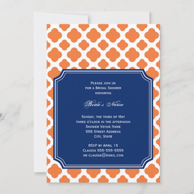Orange och Royal Blue Quatrefoil Möhippa Inbjudningar (Framsida)