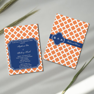 Orange och Royal Blue Quatrefoil Rehearsal Middag Inbjudningar