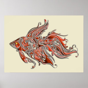 Orange och Rust Swirly Fantail Goldfish Poster