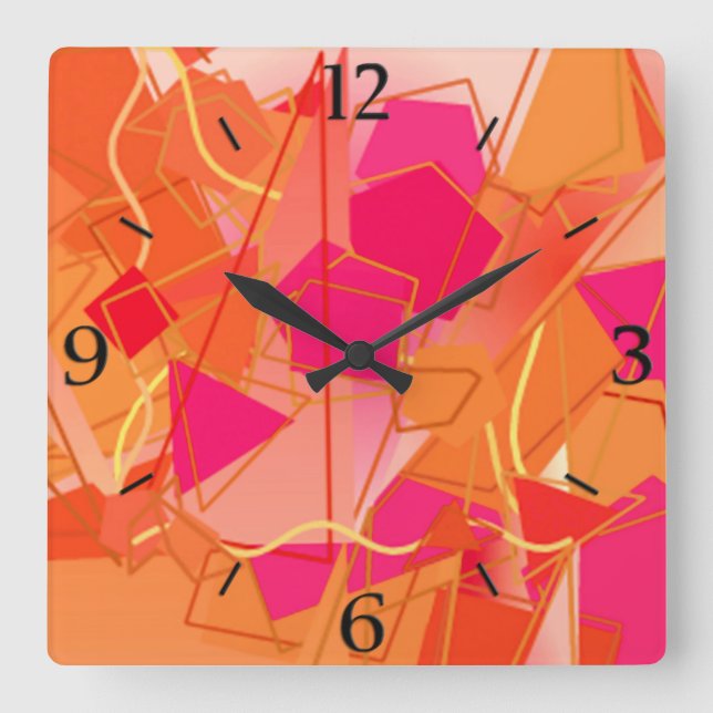 Orange och Shock rosa, Kadinsky Inspired Abstrakt Fyrkantig Klocka (Framsida)