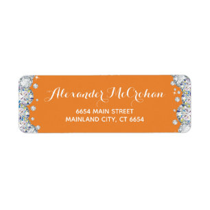Orange och Silver Diamond Glitter Returadress Etikett