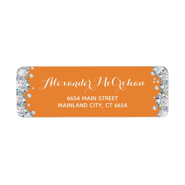 Orange och Silver Diamond Glitter Returadress Etikett (Framsidan)