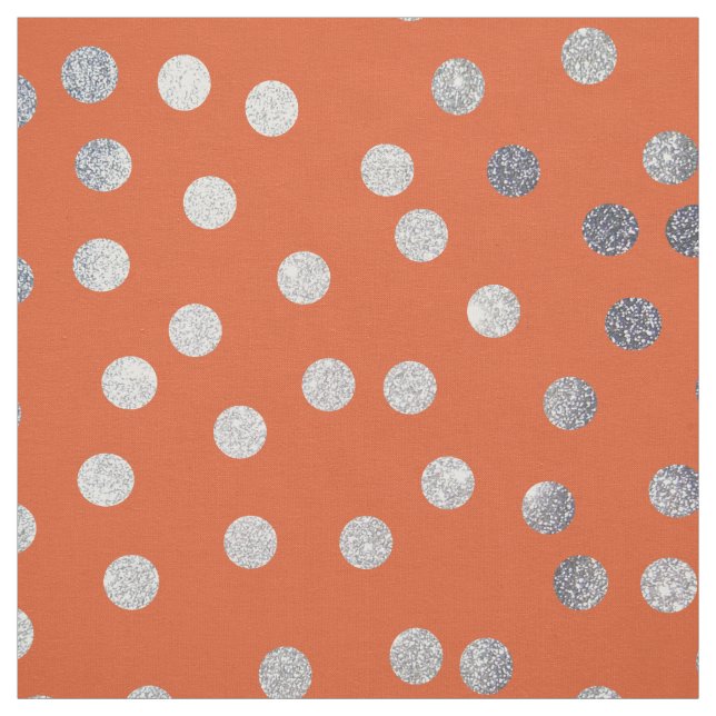 Orange och Silver Glitter City Dots Tyg (Provkarta)