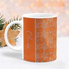 Orange och Silver Snöflingor Mugg