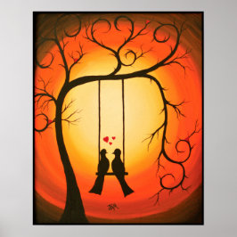 Orange och solljus med fåglar poster