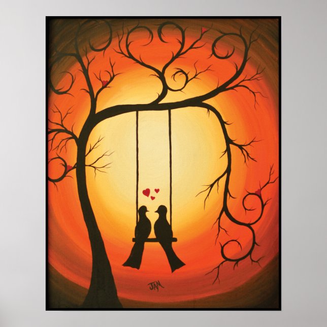 Orange och solljus med fåglar poster (Framsidan)