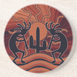 Orange och Southwestern design Kokopelli för svar Underlägg Sandsten