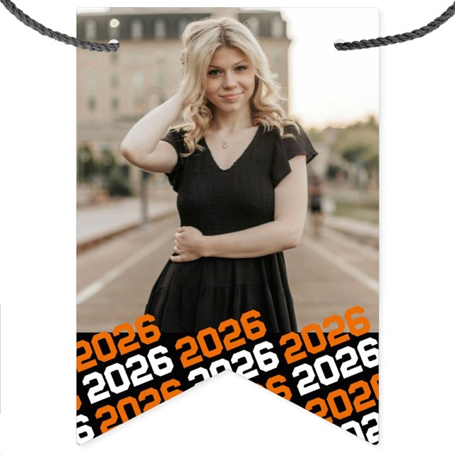 Orange och svart 16 foto-Studenten-hanging-bandero Vimplar (Black and Orange Repeating Hanging Photo Banner with room for 16 Pictures)