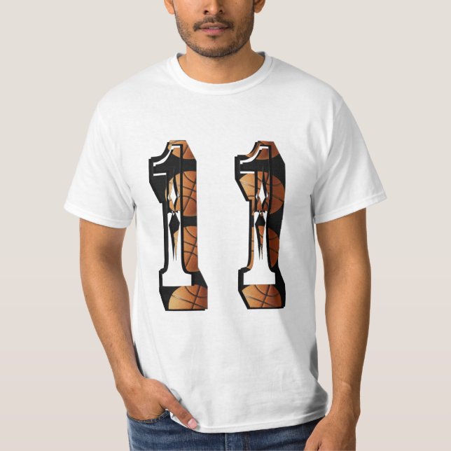Orange och svart basket nummer 11, t shirt (Framsida)