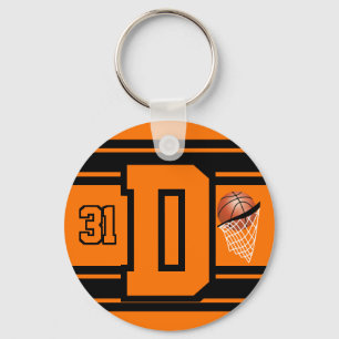 Orange och svart basketboll Brev och nummer Nyckelring