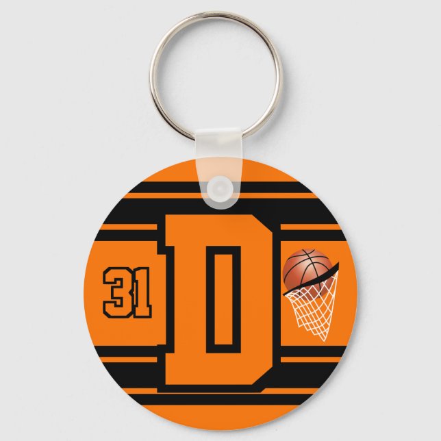 Orange och svart basketboll Brev och nummer Nyckelring (Framsida)