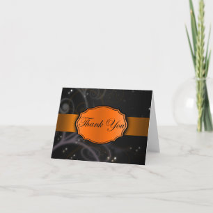 Orange och svart Blommigt Tack Kort