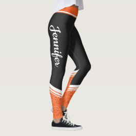 Orange och svart blommigt, vit rand och namn moder leggings