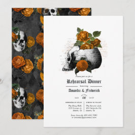 Orange och svart blomstergotisk repetitionsmiddag inbjudningar