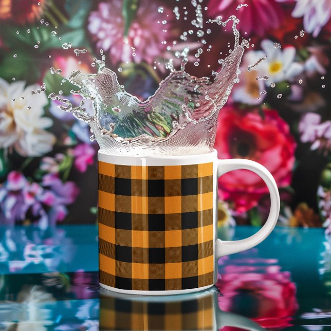 Orange och svart Buffalo-ruta Kaffemugg (Orange and Black Buffalo Check Coffee Mug)