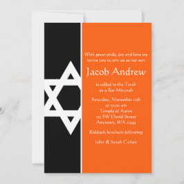 Orange och svart Davidstjärna Bar Mitzvah Inbjudningar