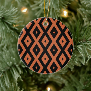 Orange och svart diamant mönster julgransprydnad keramik