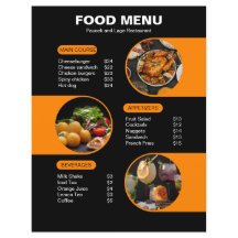 Orange och svart djärv geometrisk meny för restaur