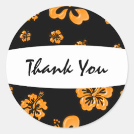 Orange och svart elegant hibiskus blomsticker runt klistermärke